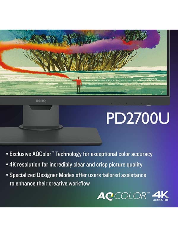 BenQ PD2700U 27-Inch 4K UHD (3840x2160) sRGB, 16:9, IPS, LED Designer Professional Monitor, PD2700U - Black with Warranty 