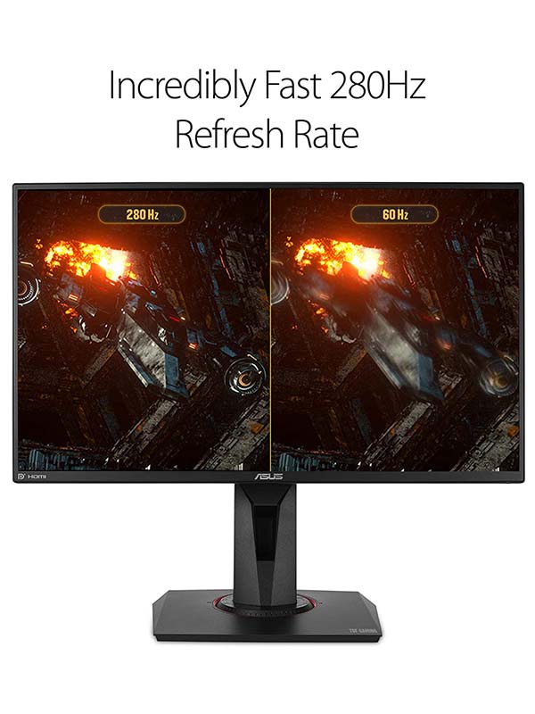 ASUS TUF Gaming VG259QM 24.5 inch Full HD (1920x1080) Gaming Monitor Fast IPS, Overclockable 280Hz (Above 240Hz, 144Hz) 1ms (GTG), Extreme Low Motion Blur Sync, G-SYNC Compatible, DisplayHDR Monitor, VG259QM, Black with Warranty 
