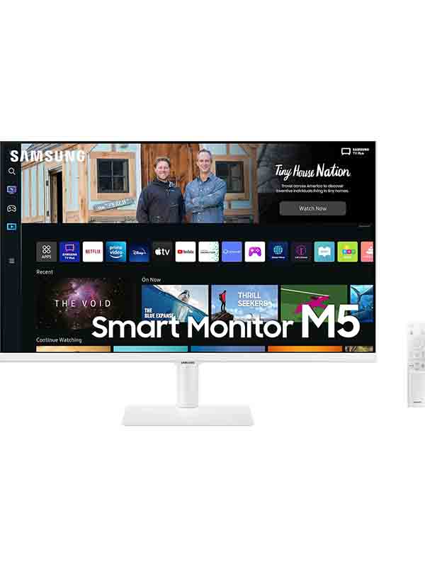 Samsung LS32BM501EMXUE M5 32inch Flat Monitor with Smart TV Experience, 1920x1080 Resolution, Max 60Hz Refresh Rate, 4ms Response Time, 16:9 Aspect Ratio, HDR10, IoT Hub, HDMI, White | Samsung M5 LS32BM501EMXUE
