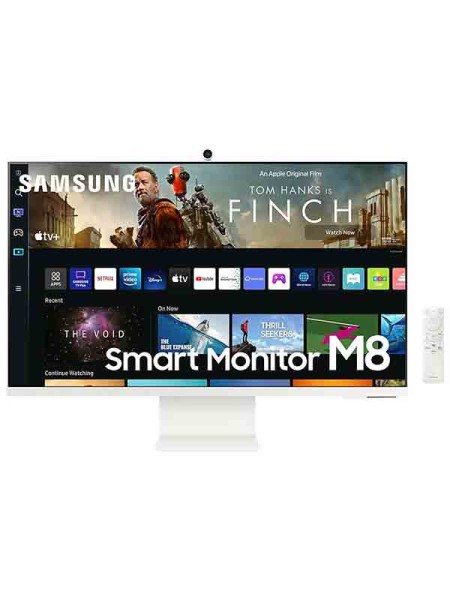 Samsung LS32BM801UMXUE 32" UHD M8 Monitor with Smart TV Experience and Iconic Slim Design, Camera, Max 60Hz Refresh Rate, 4ms Gtg Response Time, 16:9 Aspect Ratio, HDR10, IoT Hub, HDMI, White | Samsung M8 Monitor LS32BM801UMXUE