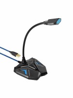 Promate Streamer USB Gaming Microphone, High Definition Omnidirectional Gooseneck Condenser Mic with Audio Jack Out, Mute Button and Built-In Tangle-Free Cord for PC,Laptop, Recording, Gaming, Blue - PR.STREAMER.BL