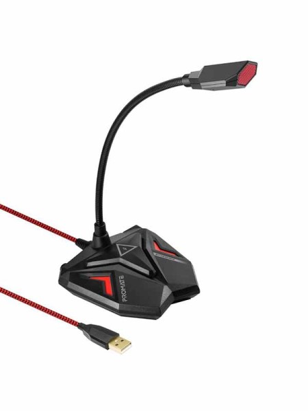 Promate Streamer USB Gaming Microphone, High Definition Omnidirectional Gooseneck Condenser Mic with Audio Jack Out, Mute Button and Built-In Tangle-Free Cord for PC,Laptop, Recording, Gaming, Maroon - PR.STREAMER.MN