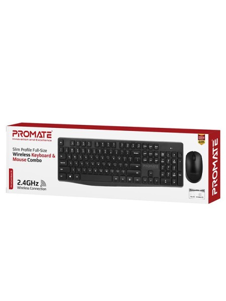 Promate ProCombo-5 Slim Profile Full-Size Wireless Keyboard & Mouse Combo, Black - PR.PROCOMBO-5.BK