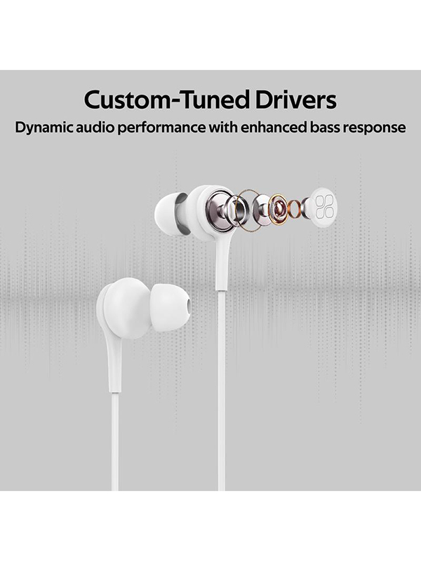 Promate Duet 3.5mm Jack In-Ear Hi-Res Noise Isolating Earphones with Built-in Mic, Black - PR.DUET.WH