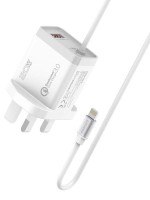 Promate iCharge-PDQC3 Quick Charge 3.0 Port 20W Ultra-Fast Wall Charger with 1.5M Lighting Cable, White - PR.ICHARGE-PDQC3.WT