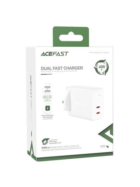 ACEFAST A12 PD40W(USB-C+USB-C) dual port charger White | ACEFAST A12 White