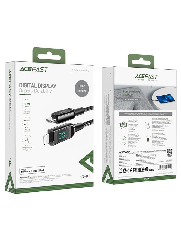 ACEFAST C6-01 USB-C to Lightning zinc alloy with digital display | ACEFAST C6-01