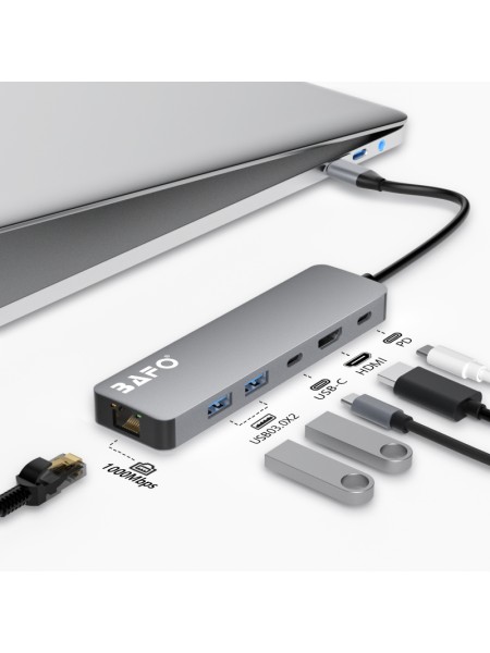 Bafo BF-C376 6in1 USB-C to 2xUSB3.0+RJ45+HDMI+USB-C3.0+PD Docking Station | BF-C376