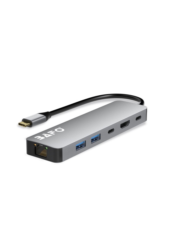 Bafo BF-C376 6in1 USB-C to 2xUSB3.0+RJ45+HDMI+USB-C3.0+PD Docking Station | BF-C376