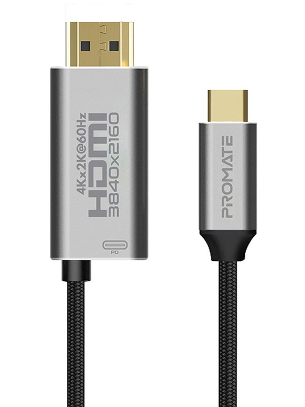 Promate HDMI‐PD60  USB‐C Fabric Braided Cable To 4K HDMI, 60W Power Delivery, 1.8Mtr | HDMI‐PD60 