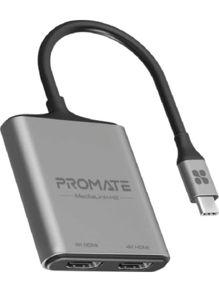 Promate USB-C to HDMI Adapterwith Dual HDMI Ports  Ultra HD 4k 60hz | MediaLink H2