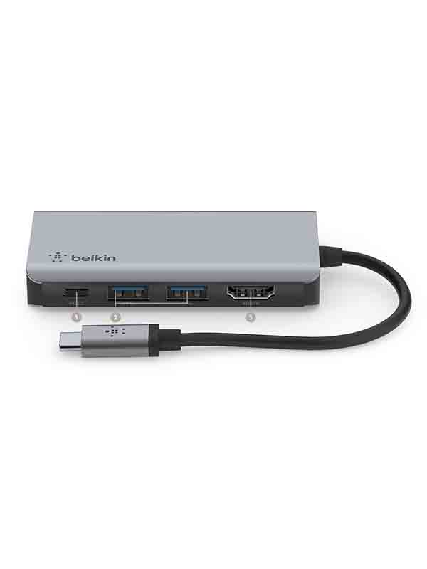 Belkin AVC006BTSGY USB C Hub, 4-in-1 MultiPort Adapter Dock with 4K HDMI, Gray - BL-USBC-4IN1-MM-ADP