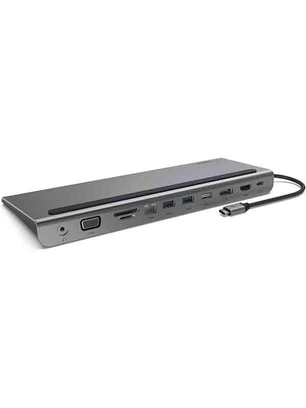 Belkin INC004btSGY USB C Hub, 11-in-1 MultiPort Adapter Dock with 4K HDMI, DP, VGA, USB-C 100W PD Pass Through Charging, 3 USB A, SD, MicroSD, 3.5mm Ports for MacBook, Air, XPS - Silver - BL-USBC-11P-MM-ADP