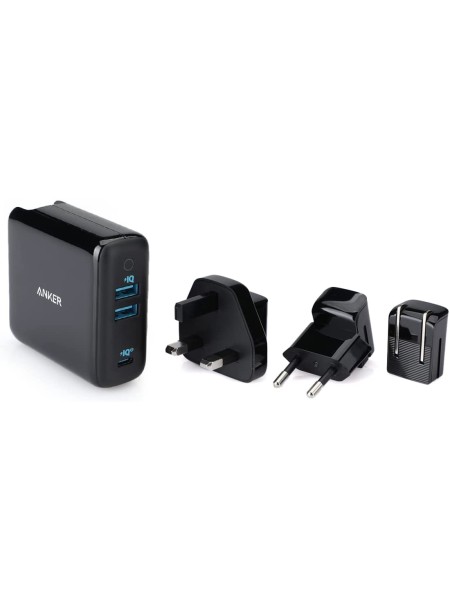 ANKER POWERPORT III 3-PORTS 65W Wall Charger UK + US + EU Plug, Dual USB A and USB Type-C BLACK | A2033H11