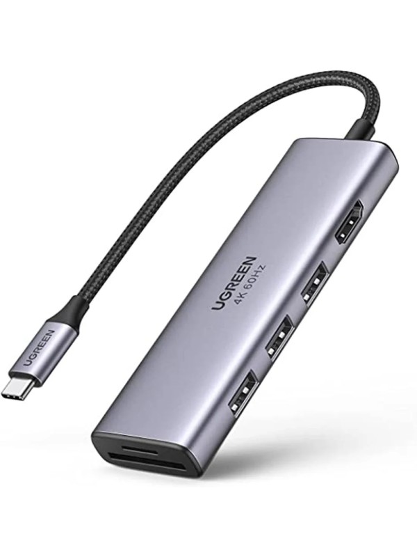 UGREEN CM511-60383 6 IN 1 USB-C DOCKING HUB, HDMI, 3xUSB 3.0, SD/TF CONVERTER 60Hz Grey | CM511-60383