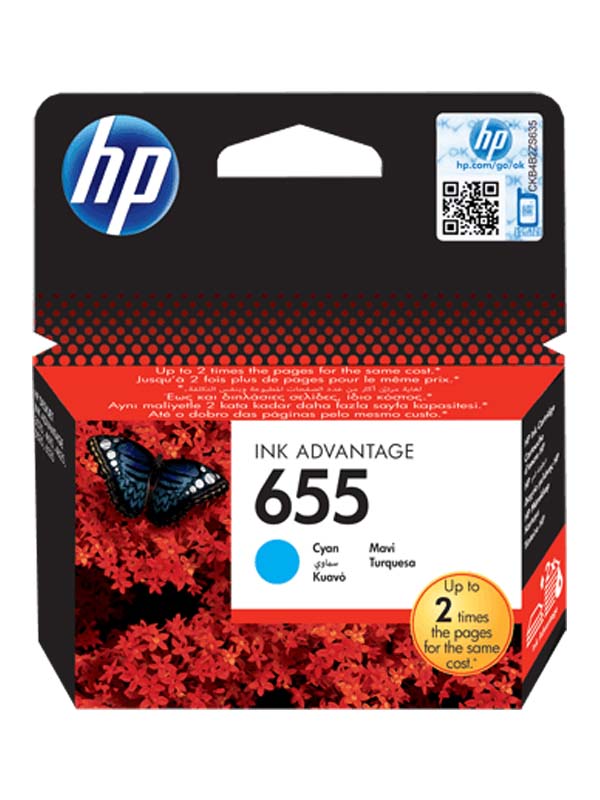 HP 655 Cyan Original Ink Advantage Cartridge | CZ110AE