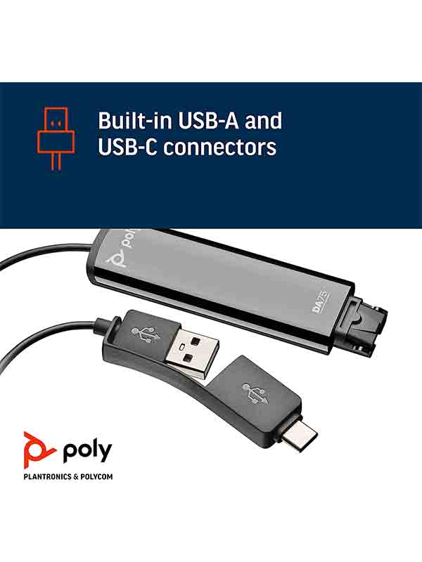 Poly DA75 USB USB-A/USB-C Digital Adapter, Black with Warranty | Poly DA75