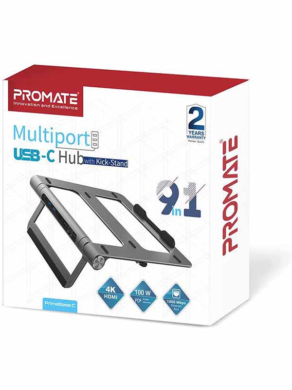 Promate 9-in-1 Multiport USB-C Hub with Laptop Stand with Warranty 