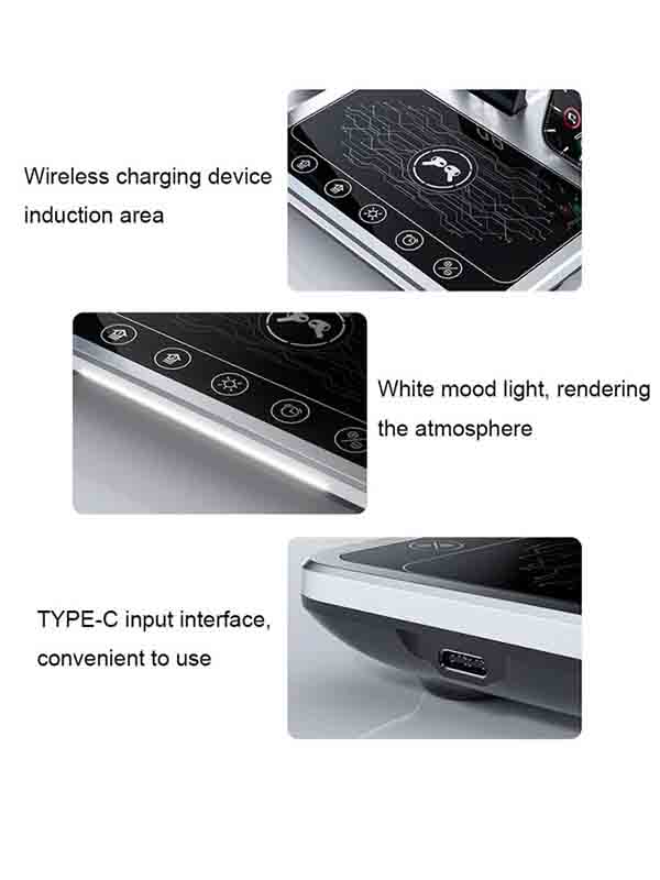 R11 Multi Functional 4 IN 1 Wireless Charger with Ambient Light for Mobile Phone, Silver