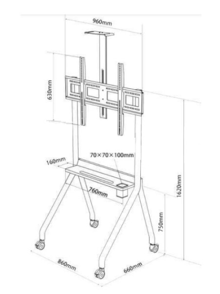 SkillTech DG 115B FS 42"-86" Heavy Duty Movable Mobile TV Cart  | DG 115B FS