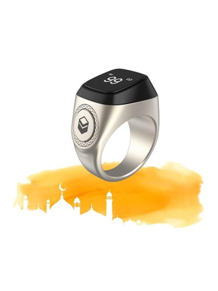 Zikr Smart Tasbih Rechargable Bluetooth Waterproof Metal Ring 18MM, Silver 
