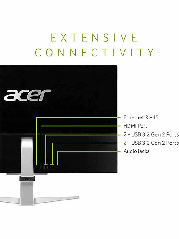 Acer Aspire C27-1655 All In One Desktop, 11th Gen Intel Core i7-1165G7, 8GB RAM, 512GB SSD, 2GB NVIDIA GeForce MX330, 27inch FHD IPS Display, Windows 11 Home, Wireless Keyboard + Mouse, Silver | ASPIRE C27-D18L2