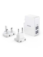 Anker PowerPort Lite 4 Interchangeable UK and EU Travel Charger High Speed 27W Charger Adapter with 4 USB-A PowerIQ Ports, White