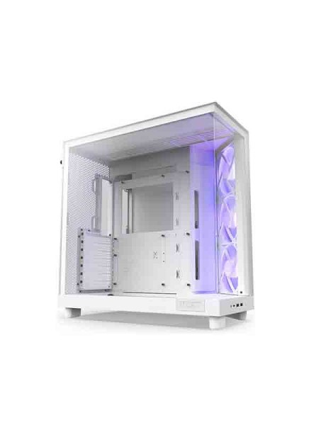 NZXT H6 Flow RGB Dual-Chamber Airflow Mid-Tower ATX Gaming Case, Panoramic Glass Panels, Up to 360 mm Radiator & 3x 120mm RGB Fans, Cable Mgt, USB-C 3.2 / USB-A 3.2, White with Warranty | CC-H61FW-R1