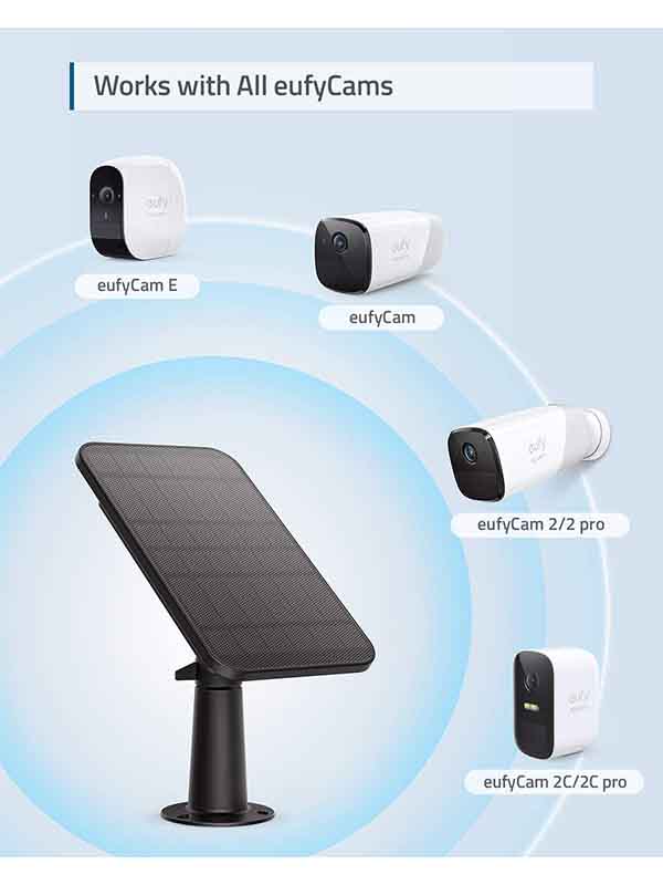 eufy Security T8700011, eufy Smart Solar Panel, Compatible With Eufycam 2.6w Solar Panel, Weatherproof Black | eufy T8700011