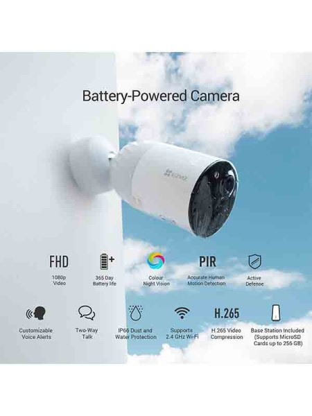 Ezviz BC1-B3 2mp WiFi Outdoor Camera, 1080p Security CCTV Camera with 365 Days Battery Life,  Color Night Vision, PIR Motion, Support with works with Alexa & Google assistant with Warranty | BC1-B3