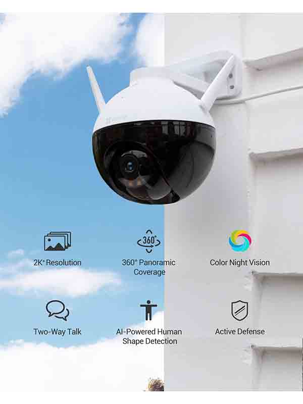 Ezviz C8W 4mp Outdoor WiFi Camera, 2K+ Resolution, 360° Panoramic Coverage, Color Night Vision, Two-Way Talk, AI-Powered Human Shape Detection, Supports MicroSD Card Storage (Up to 256 GB) with Warranty | C8W