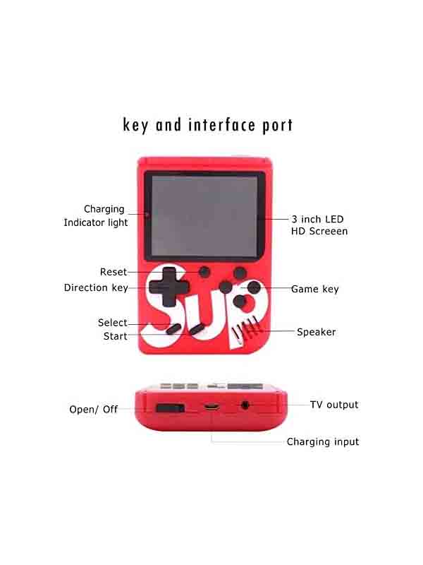 SUP Game Box Plus 400 in 1 Retro Kids Mini Gameing Console, Red