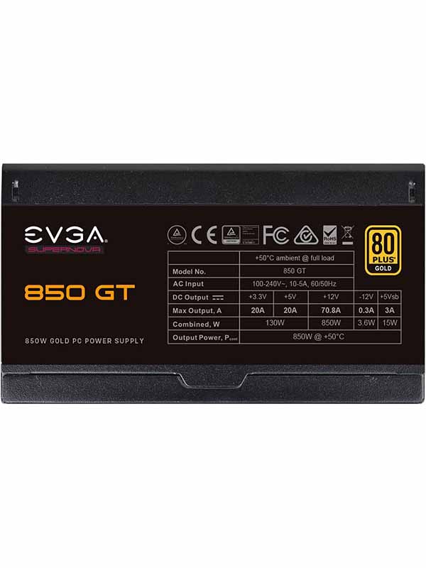 EVGA Supernova 850 GT Power Supply, 80 Plus Gold 850W, Fully Modular, Auto Eco Mode with FDB Fan, Includes Power ON Self Tester, Compact 150mm Size, Power Supply 220-GT-0850-Y1