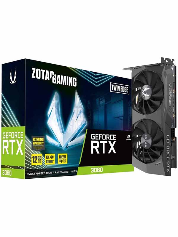 Zotac GeForce RTX 3060 Twin Edge 12GB GDDR6 192-bit 15 Gbps PCIE 4.0 Gaming Graphics Card, IceStorm 2.0 Cooling, Active Fan Control, Freeze Fan Stop with Warranty | ZT-A30600E-10M