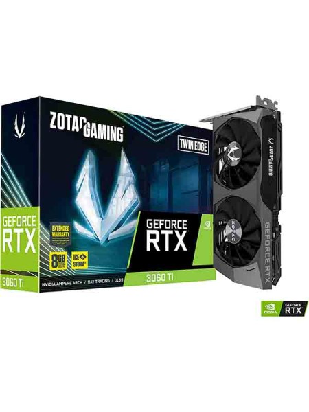 Zotac GeForce RTX 3060 Ti Twin Edge 8GB GDDR6 256-bit 14 Gbps PCIE 4.0 Gaming Graphics Card, IceStorm 2.0 Advanced Cooling, Active Fan Control with Warranty | ZT-A30610E-10M LHR