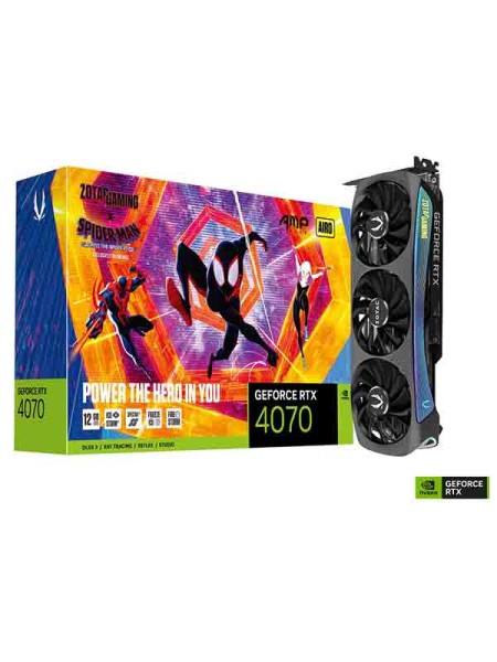 Zotac GeForce RTX 4070 AMP AIRO SPIDER-MAN Gaming Graphics Card, 12GB GDDR6X, 192-bit 21 Gbps IceStorm 2.0 Advanced Cooling, SPECTRA 2.0 RGB Lighting with Warranty | ZT-D40700F-10SMP