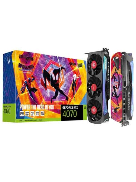 Zotac GeForce RTX 4070 AMP AIRO SPIDER-MAN Gaming Graphics Card, 12GB GDDR6X, 192-bit 21 Gbps IceStorm 2.0 Advanced Cooling, SPECTRA 2.0 RGB Lighting with Warranty | ZT-D40700F-10SMP