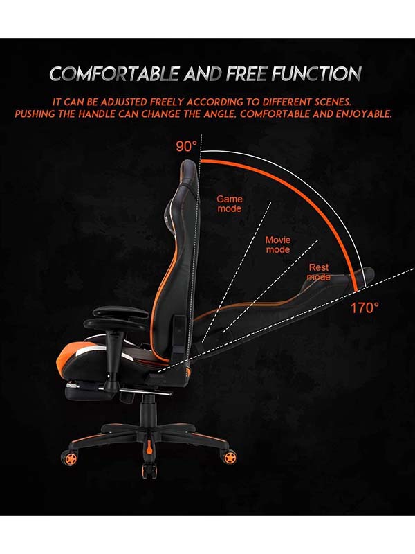 MEETION CHR22 Adjustable Handrail Comfortable Reclining Scalable Footrest Gaming Chair, Black & Orange 
