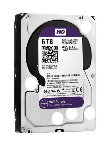 WD Purple 6TB Surveillance HDD, 5400rpm SATA 6Gb/s, 3.5 Inch | WD60PURX