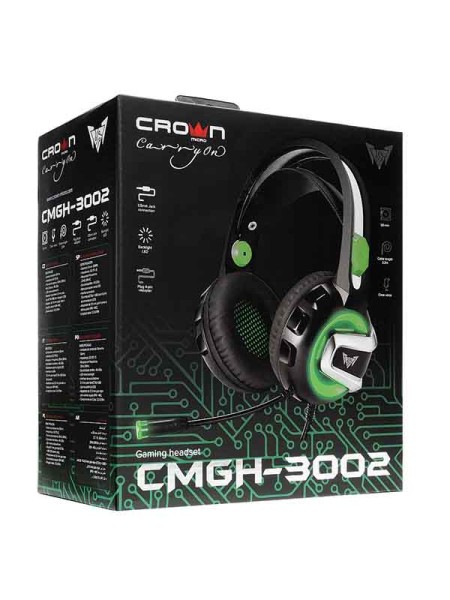 Crown Gaming Headset CMGH-3002, Black & Green 