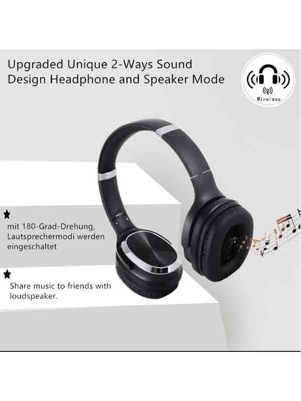 SODO MH-14 Wireless Headphones Bluetooth Speakers 2 in 1 HiFi Stereo Bluetooth-Compatible 5.1 Over-Ear Headphones with Mic Support TF/FM, Black