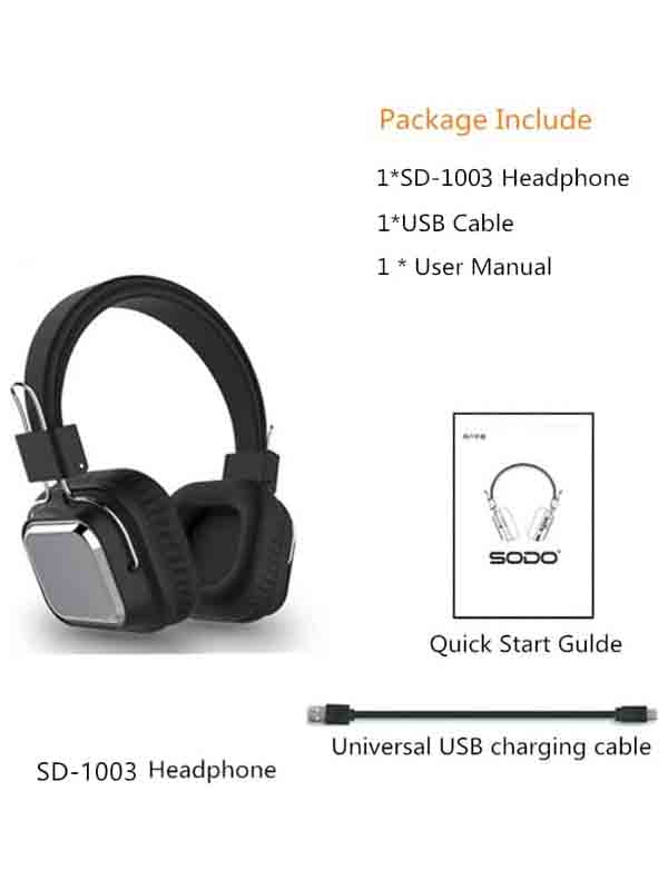 SODO SD-1003 Wireless Bluetooth Headphones On-Ear Headphones Foldable Bluetooth 5.0 Stereo Headset with Microphone Support, Black