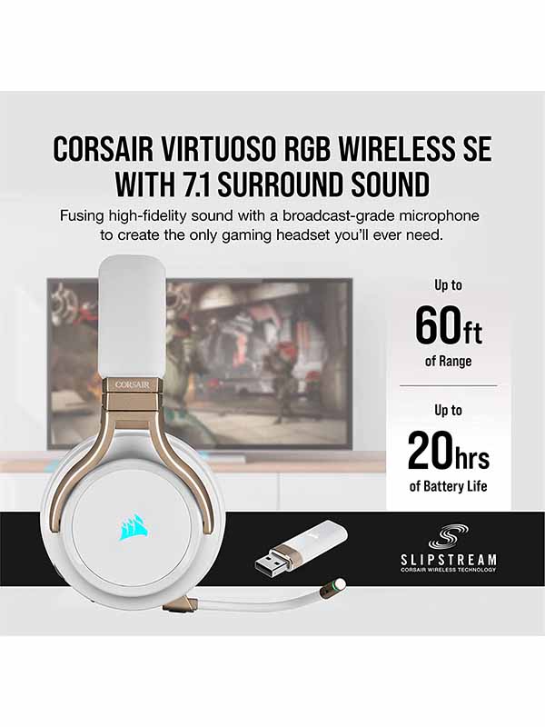 Corsair Virtuoso RGB Wireless 7.1 Surround Sound Gaming Headset, High-Fidelity, Broadcast Quality Microphone - Memory Foam Earcups - 20 Hour Battery Life | Virtuoso Gaming Headset