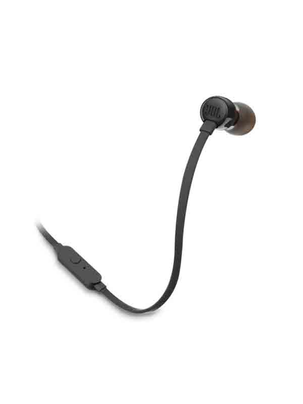 JBL Tune 110 Wired In-Ear Headphones, Powerful Deep Bass Sound, 1-Button Remote/Mic, Tangle-Free Flat Cable, Ultra Comfortable Fit - Black | JBLT110BLK