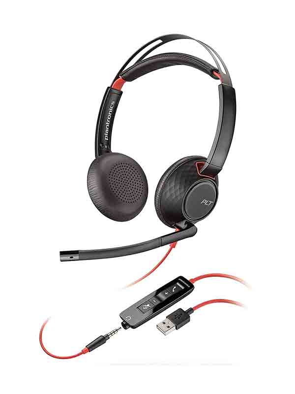 Plantronics Blackwire C5220 Wired Headset, Dual-Ear Headset with Boom Mic - USB-A 3.5 mm to connect to your PC, Mac, Tablet & Cell Phone with Warranty.