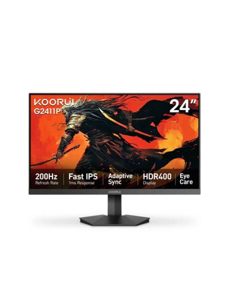 KOORUI G2411P, 24-inch Fast IPS FHD Gaming Monitor, 1920x1080, 200Hz, 1ms Response, HDR400, Adaptive Sync, 90% DCI-P3, HDMI, DisplayPort, Audio, VESA 75x75mm | G2411P