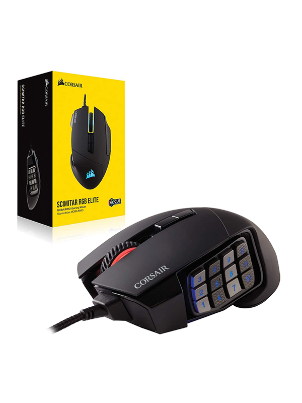 CORSAIR SCIMITAR RGB ELITE Optical MOBA/MMO Gaming Mouse, Black -  18000 DPI