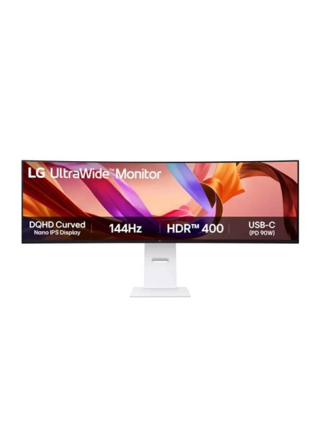 LG 49U950A-W, LG UltraWide Curved Monitor, 49-Inch Dual QHD Nano IPS Display, 5120x1440 Resolution, 32:9 Aspect Ratio, 144Hz Refresh Rate, 1ms MBR, USB-C 90W, HDMI 2.1, DisplayPort 1.4, Built-In KVM, Dual 10W Speakers | 49U950A-W