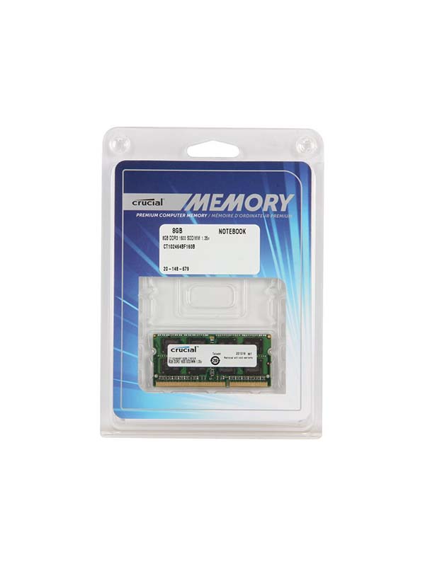 CRUCIAL 8GB 204-Pin DDR3 SO-DIMM DDR3L 1600 (PC3L 12800) Laptop Memory | CT102464BF160B