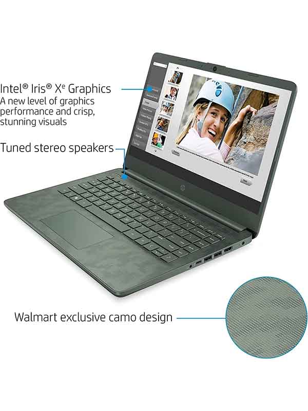HP Laptop 14-DQ2088WM, 14inch Touch Display 11th Gen Intel i5-1135G7 Processor, 8GB RAM, 256GB SSD, Intel Iris Xe Graphics, Windows 10 Home, Green Camo with Warranty | HP 14-dq2088wm Laptop